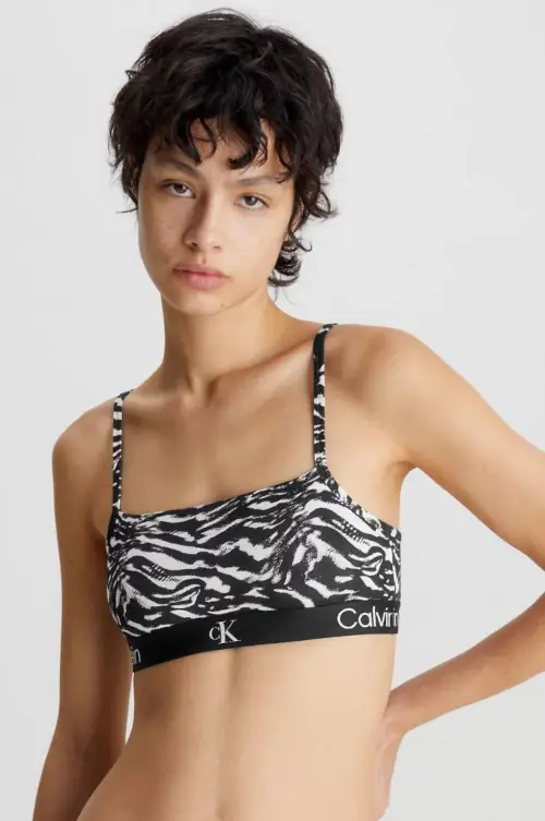 Fekete-fehér kényelmes zebra melltartó Calvin Klein – 2 darabos szett